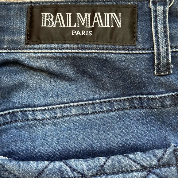 AUTHENTIC BALMAIN PARIS Distressed Ribbed Biker Dark Wash Jeans Size 30 - Picture 6 of 6